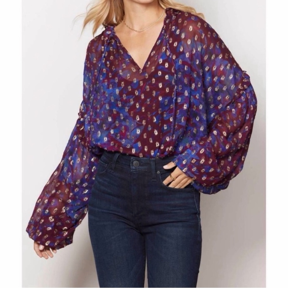 EVEREVE Cleobella Whimsical Pirate Dara Shimmer Metallic Dot Blouse small